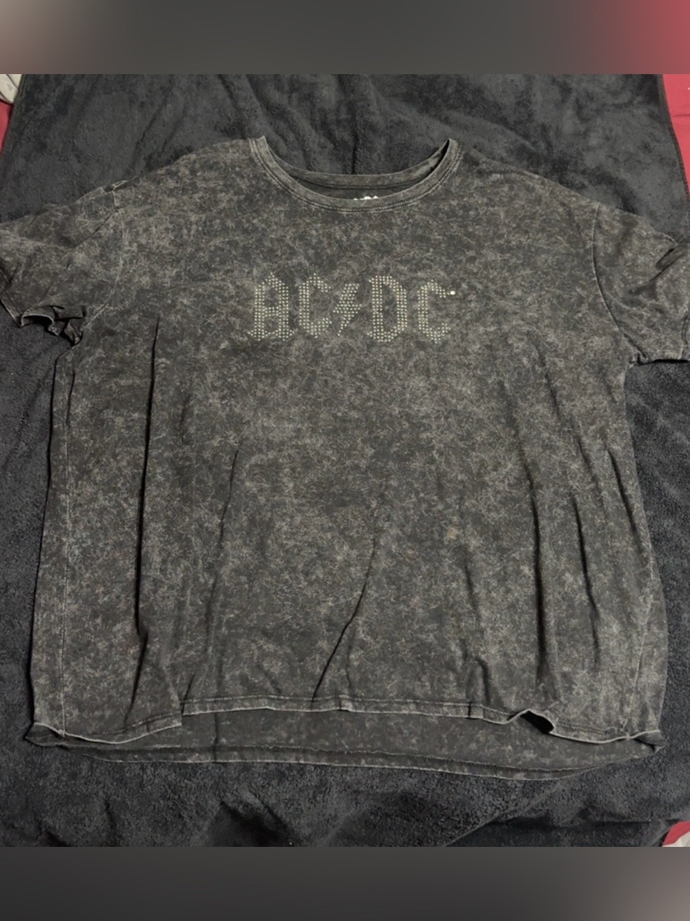AC/DC Black Mineral Wash Logo Tee with Stud Accents